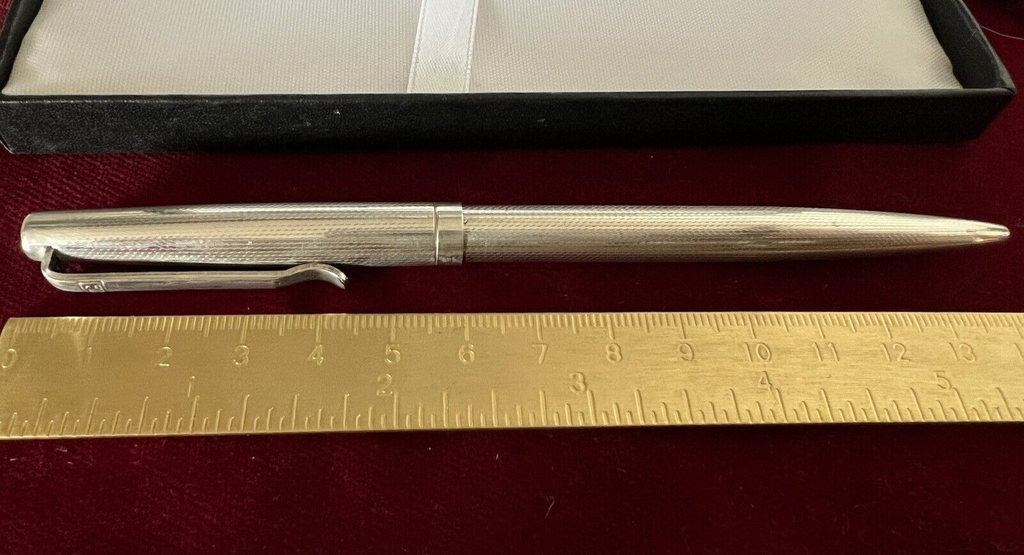 🔴 Penna sfera ARGENTO MASSICCIO 925 onde bassorilievo guillocchè vintage 10