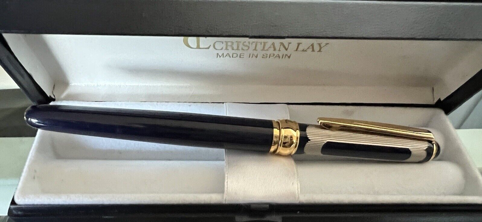 🔴 CRISTIAN LAY penna stilografica spagnola blu iridium point profili laminati