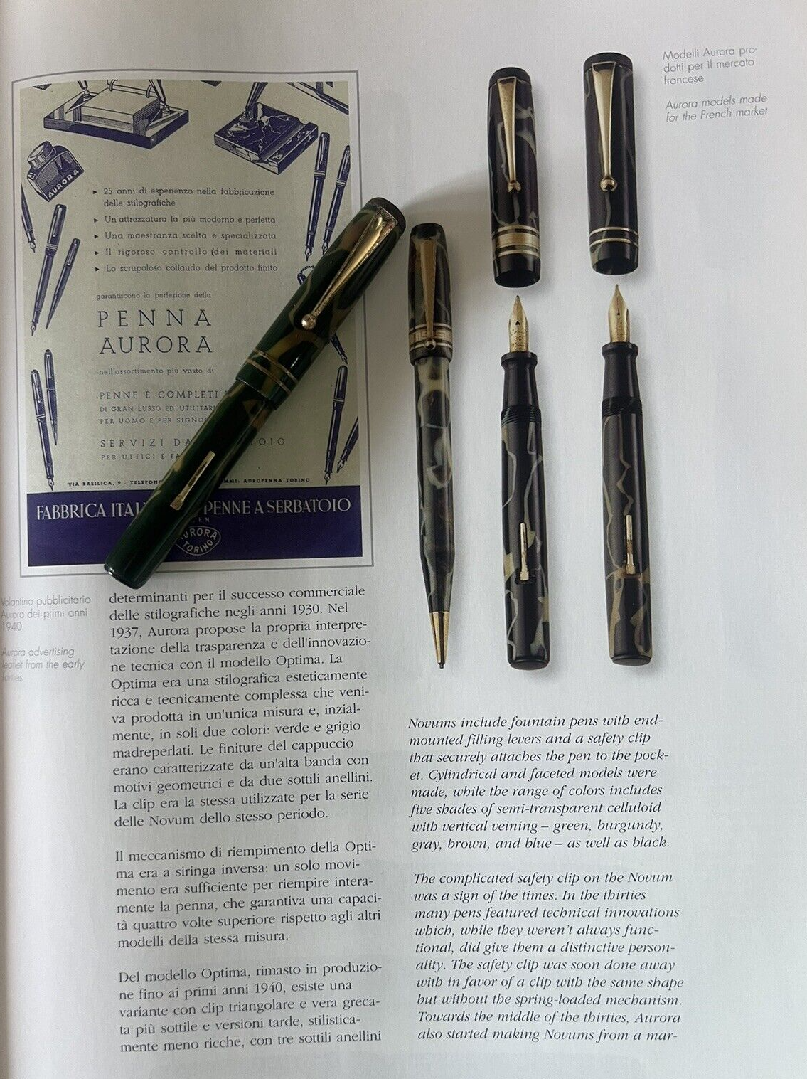 🔴 AURORA penna stilografica Novum celluloide verde leva pennino oro vintage '30