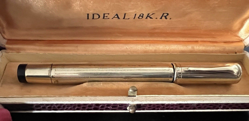 Ideal Stylo-Plume Stylo à Plume Rétractable Or 14 KT Fonctionne Vintage A