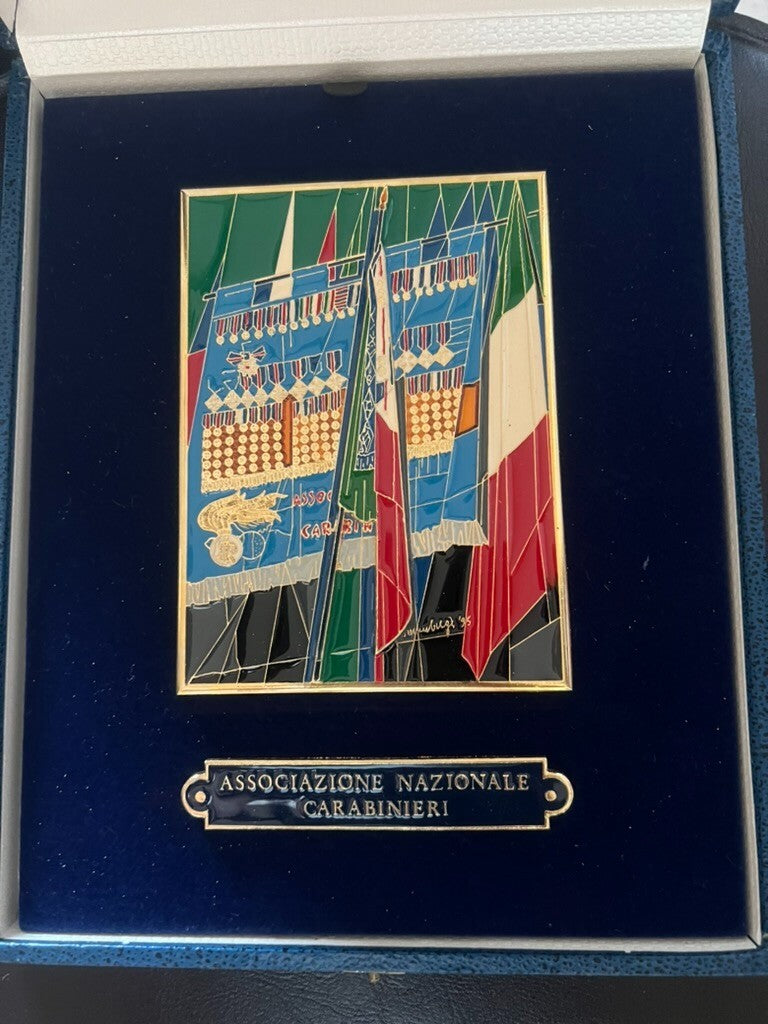🔴 Targa ASSOCIAZIONE NAZIONALE CARABINIERI crest metallo e smalti in custodia