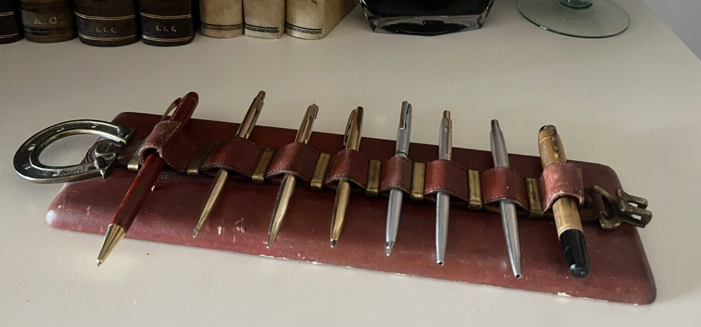 🔴 ETIENNE AIGNER porta penne da scrivania parete pelle ferro cavallo vintage