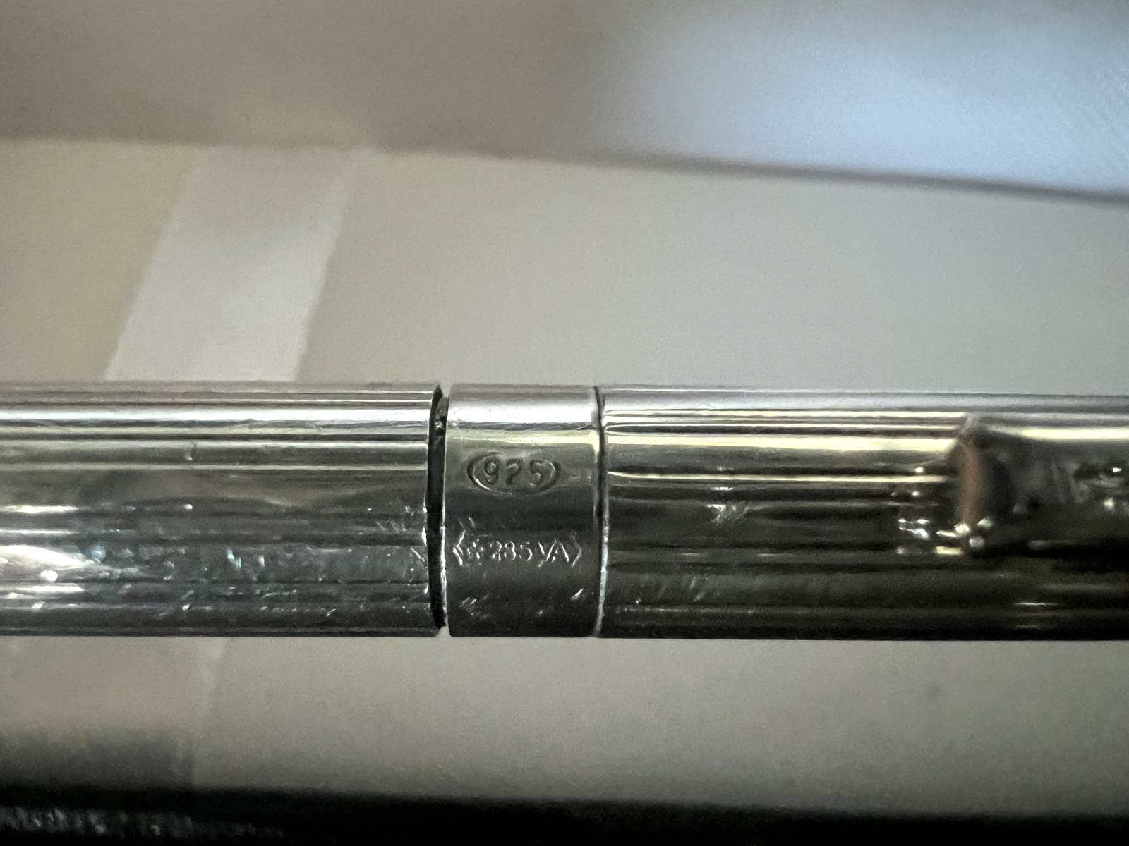 Stylo-Plume Sphère Argent Massif 925 Rayures Horizontales Écrit Vintage 19