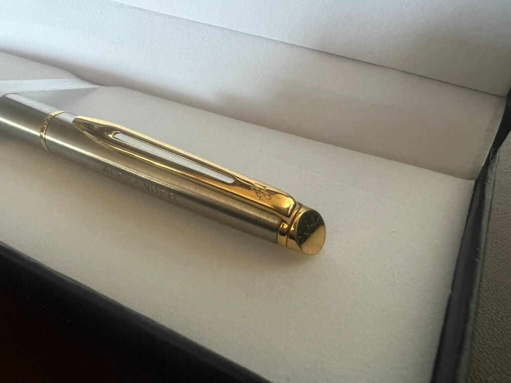 🔴 WATERMAN penna sfera cromata profili dorati iniziali Alexander scrive