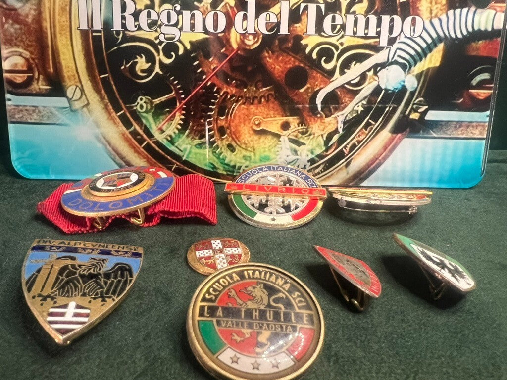 🔴 Medaglie SCI SPORTIVE DOLOMITI coccarde al merito metallo vintage LOTTO