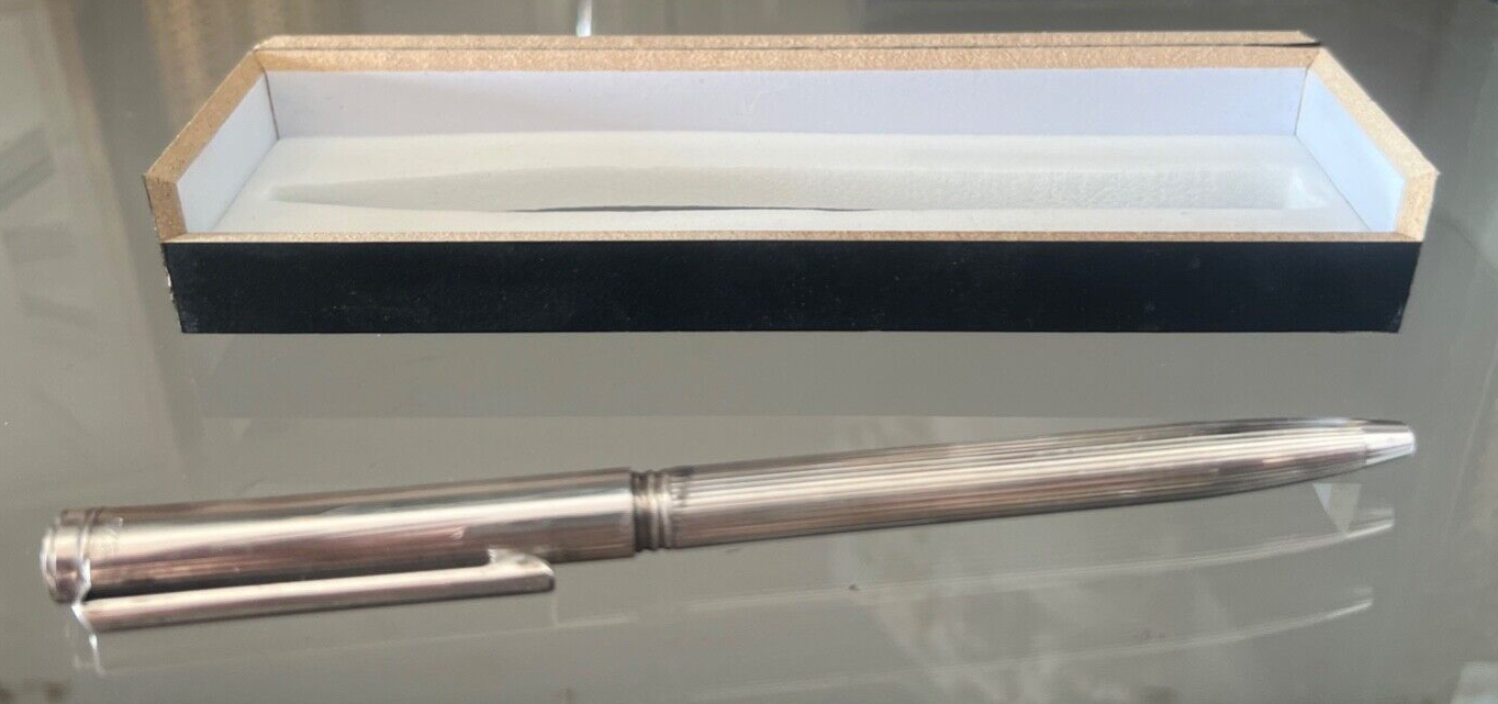 🔴 Penna sfera ARGENTO MASSICCIO righe bassorilievo scrive italiana vintage 9
