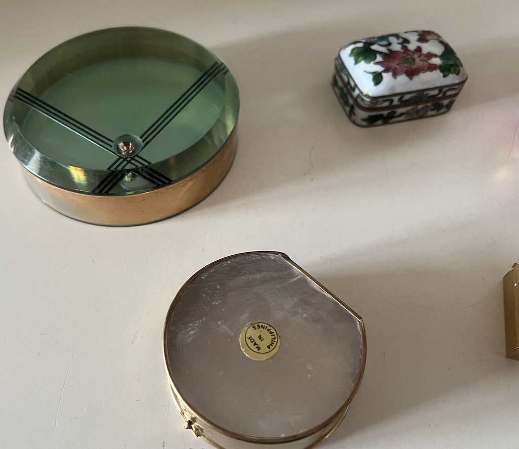 🔴 Scatole cofanetti scatoline ottone e vetro metallo e fabergè vintage