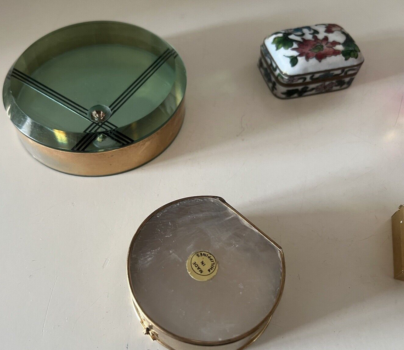 🔴 Scatole cofanetti scatoline ottone e vetro metallo e fabergè vintage