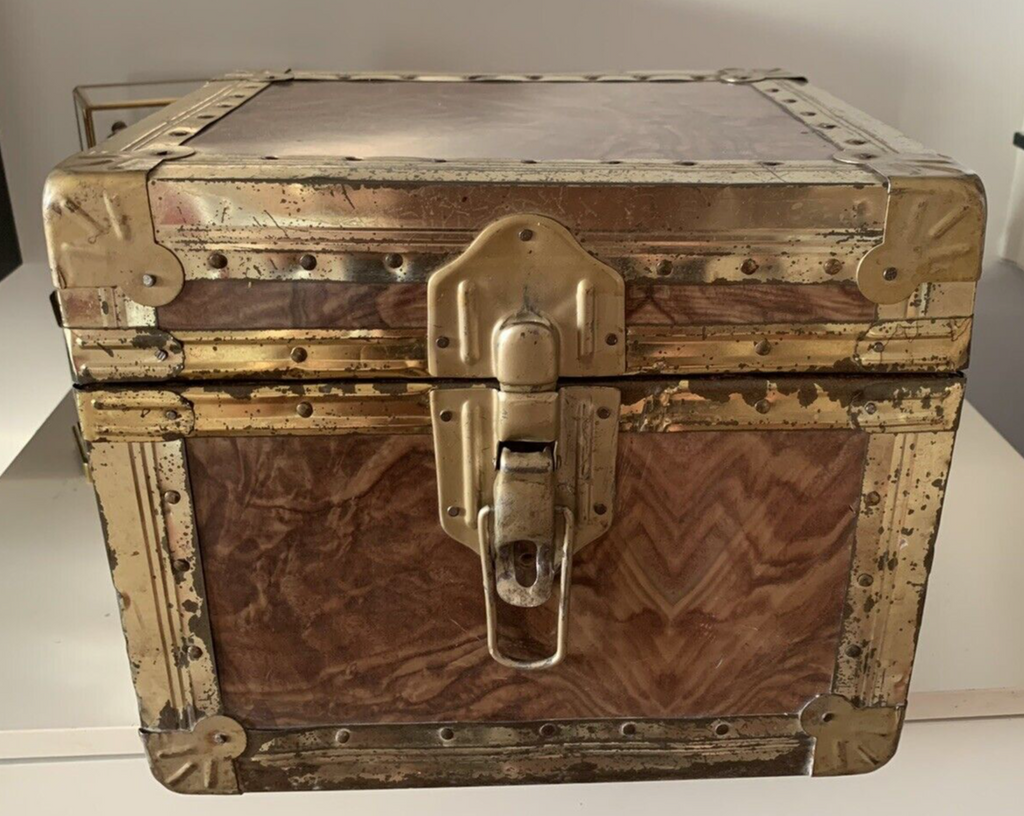 🔴 BAULE legno ottone porta gioielli cappelli preziosi orologi vintage