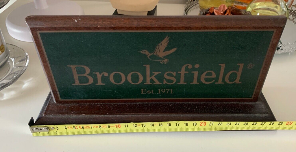 🔴 BROOKSFIELD Werbeschild aus Vintage-Holz, 29 cm, 2 Stück 