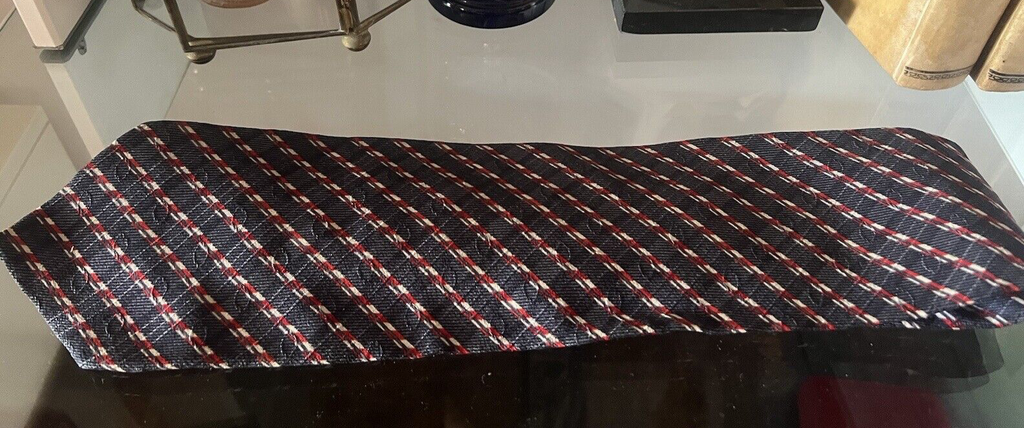 Giorgio Armani Men's Tie Silk Pure Strips Cross Blue Red White