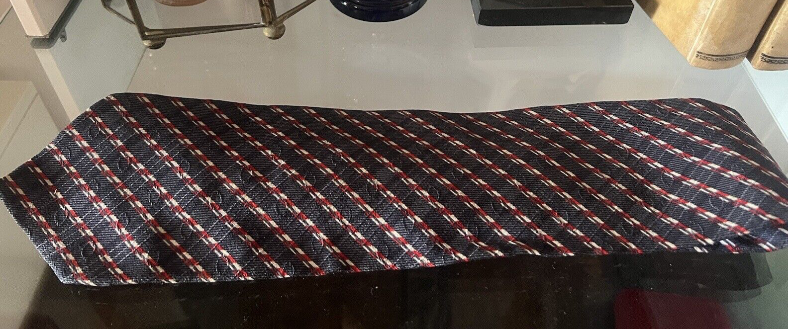 Giorgio Armani Men's Tie Silk Pure Strips Cross Blue Red White