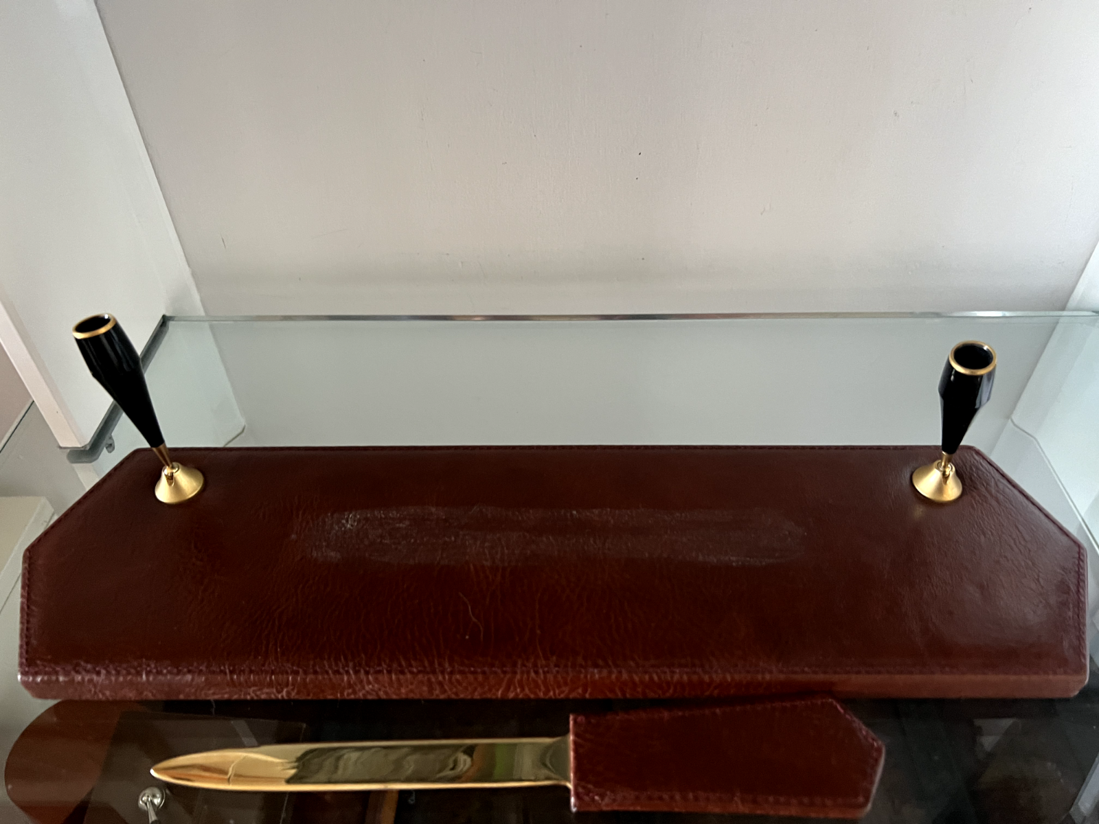Stifthalterbasis Füllfederhalter Kugelschreiber Leder Schreibtischstift Vintage 