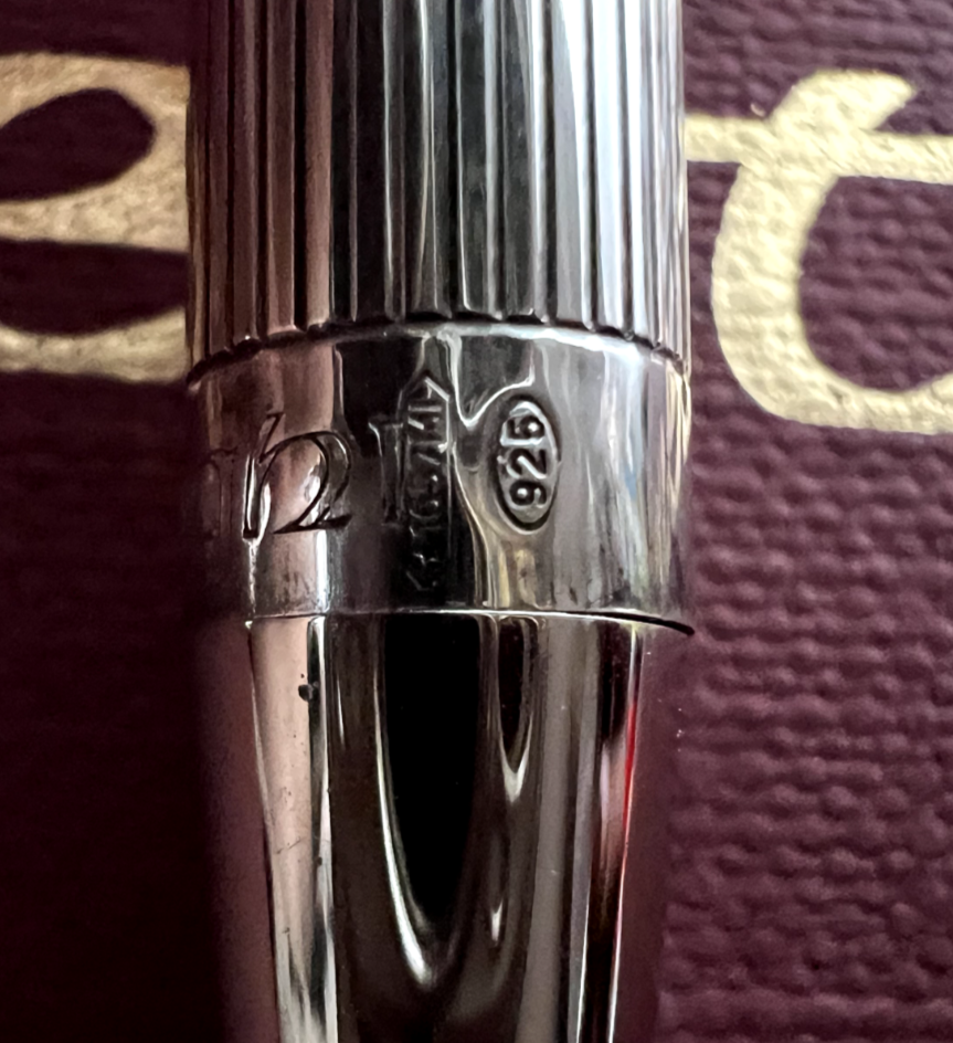 🔴 SETTELAGHI penna sfera ARGENTO 925 massiccio pulsante corpo righe scrive 6