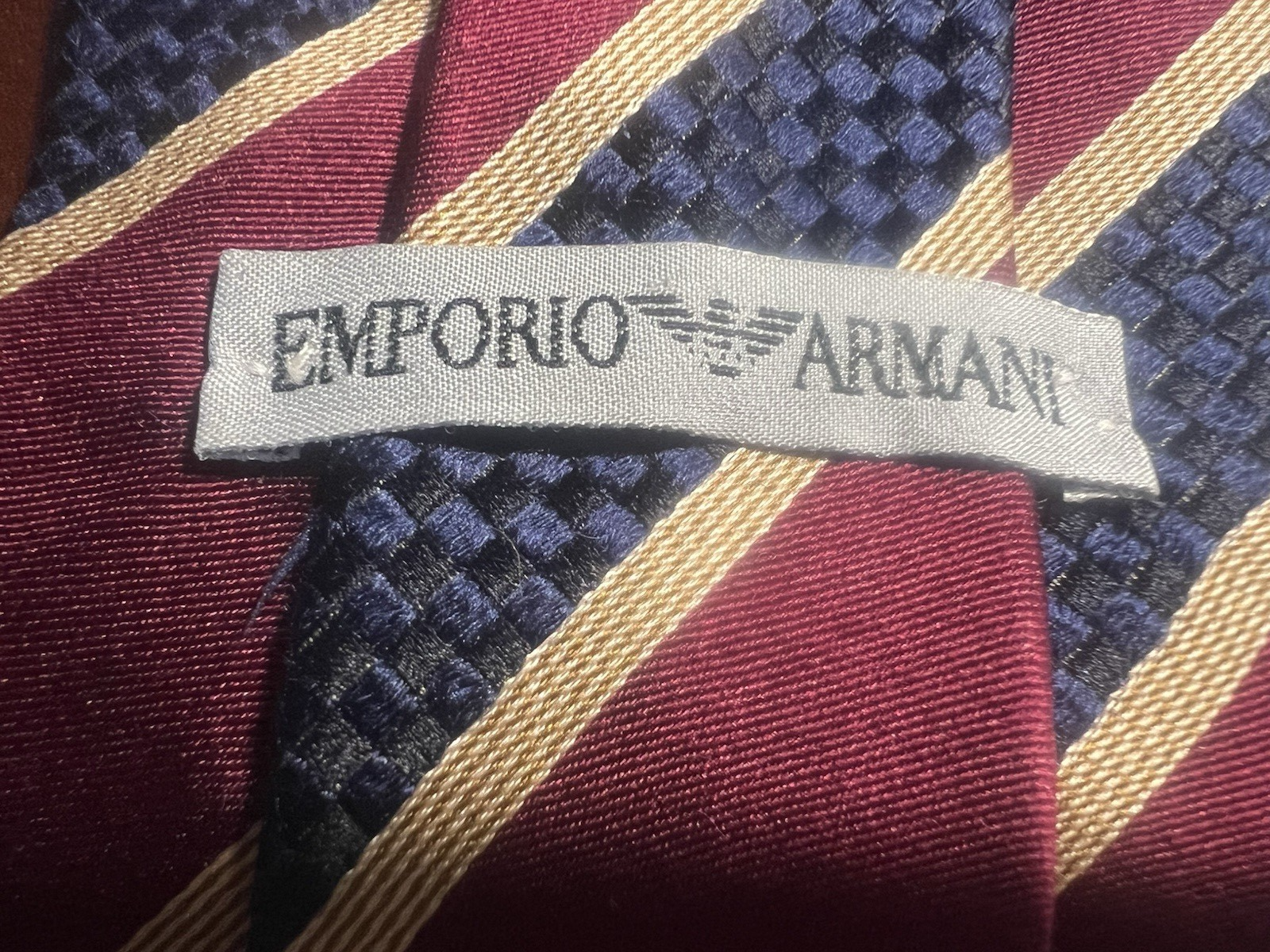 EMPORIO ARMANI Men's Tie Pure Silk Blue Bordeaux Stripes
