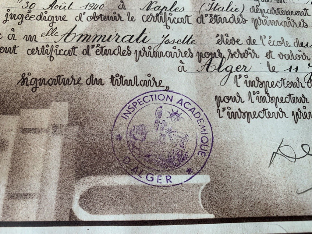 🔴 Drucken Sie das DIPLOM DER ELEMENTARSCHULE Algerien in französischem Originaltitel von 1954 