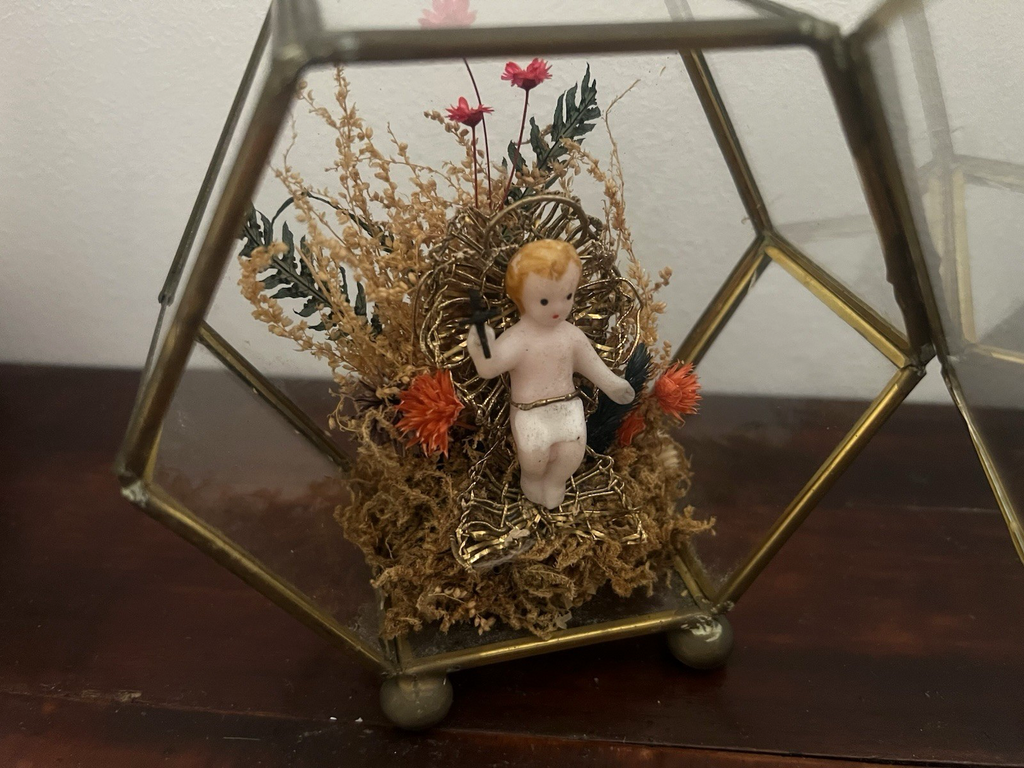 Jesuskind 'de Cire Tricotée Main pour Dévotion Original Antik 1900 