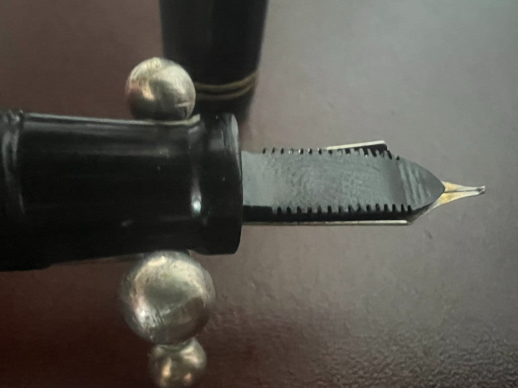 🔴 Penna stilografica celluloide nera pulsante di fondo italiana vintage