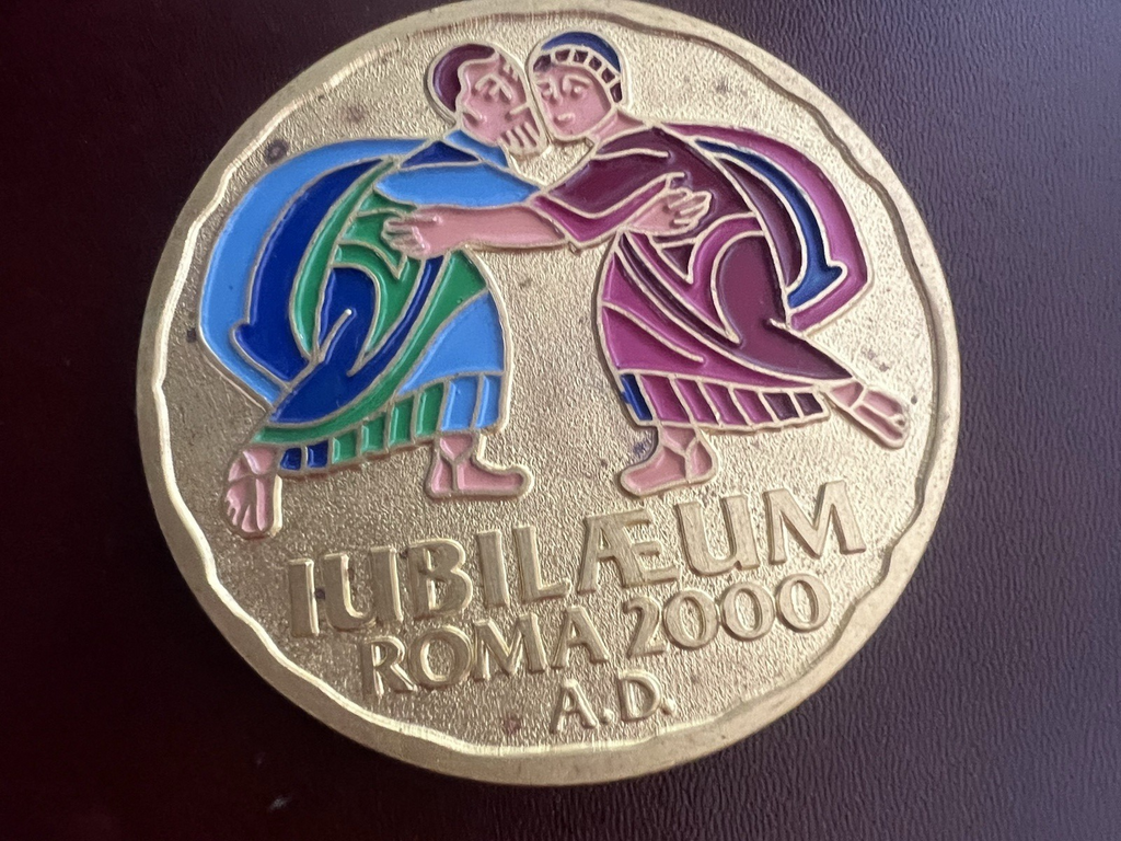 🔴 Grande medaglia GIUBILEO ROMA DEL 2000 dorata con smalti con astuccio
