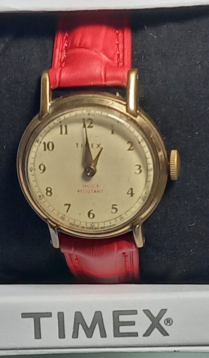 Timex Montre Hommes Remontage Manuel Champagne Rouge Étui 33,5 MM Fonctionne