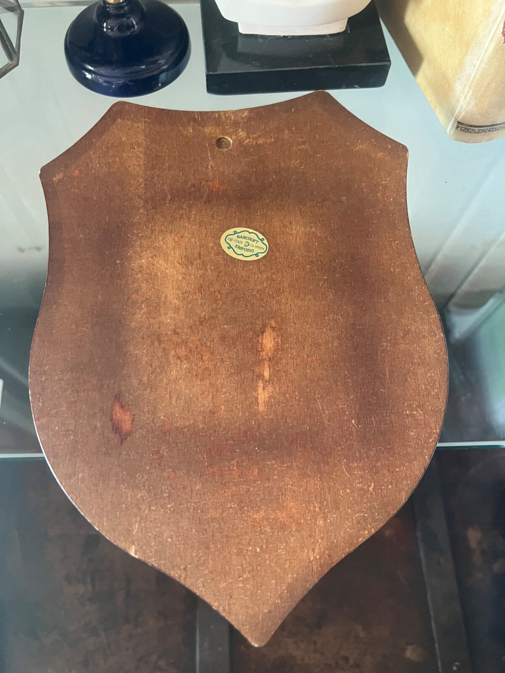 🔴 Militärwappen COMANDO CARPENTERIE DI PORTO auf Metallsockel mit Holzschild 