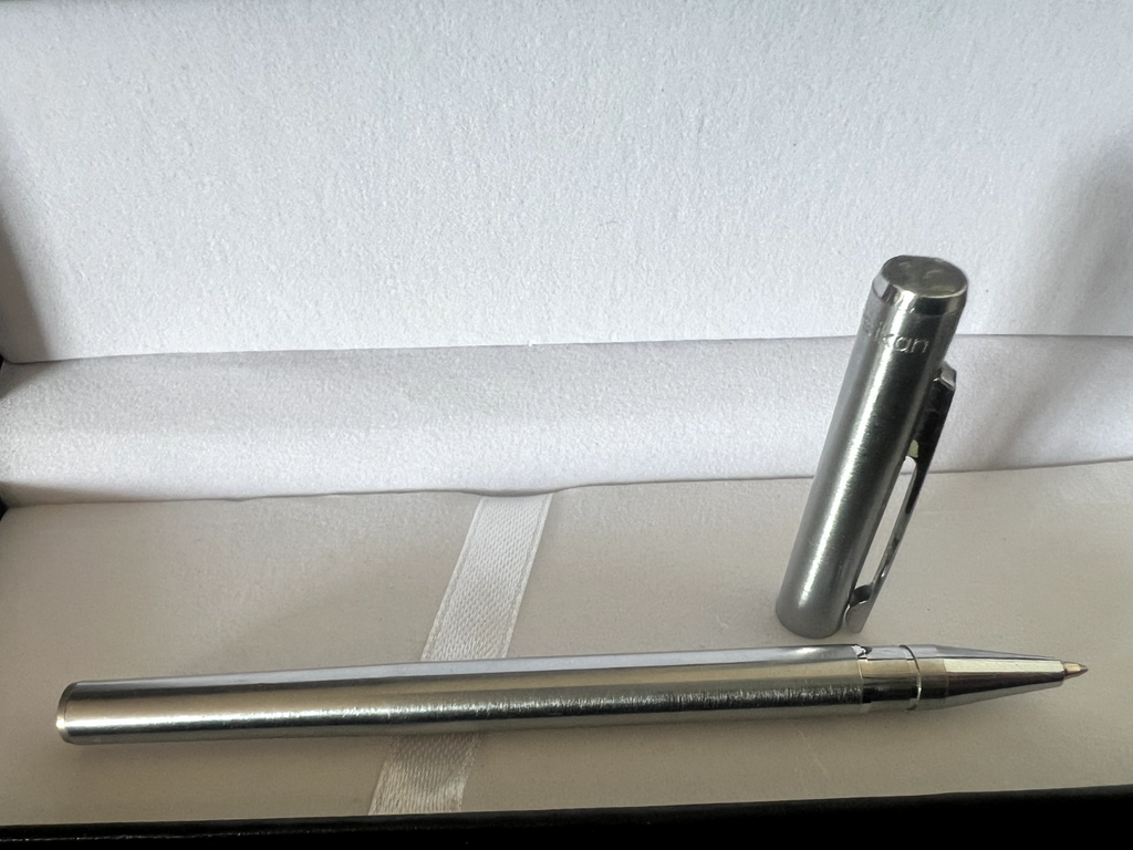 🔴 PELIKAN penna sfera cromata con refill roller scrive vintage