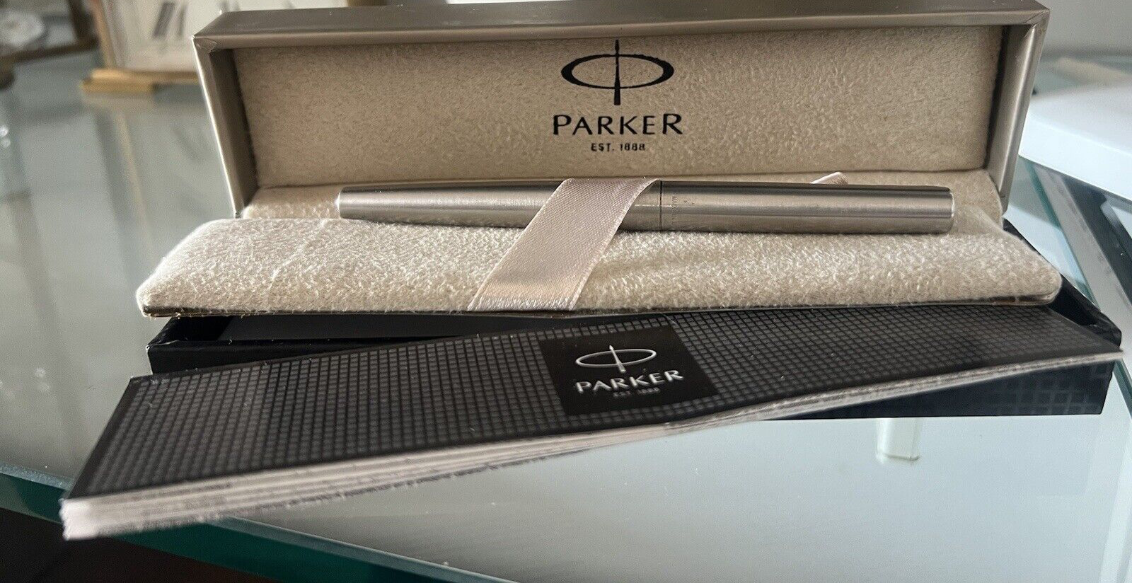 🔴 PARKER penna stilografica cromata a cartuccia, scrive con scatola vintage
