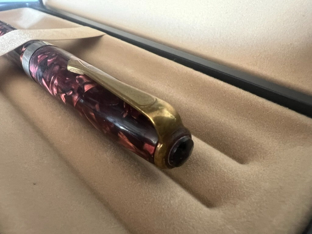 Stylo-Plume Stylo à Plume Celluloid Bordeaux Avec Bouton de Bas Écrit Vintage