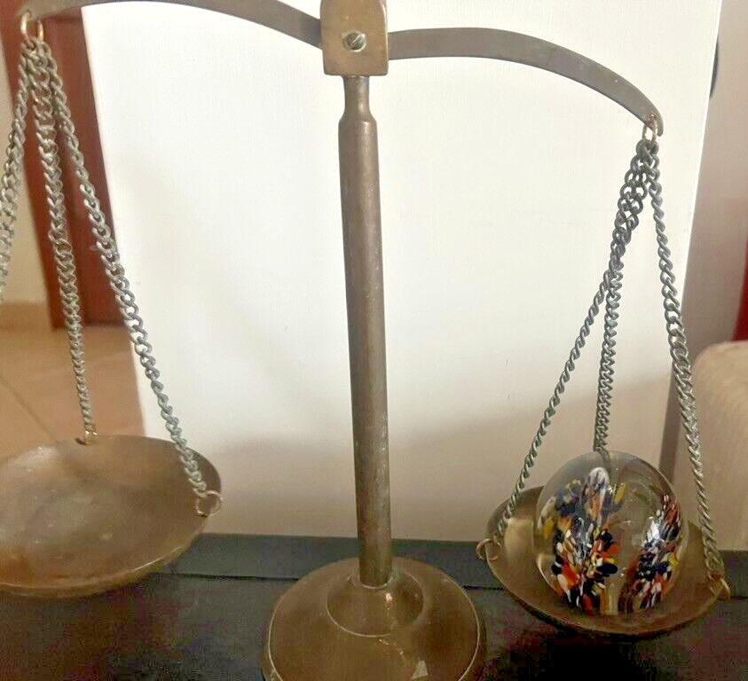 🔴 BILANCIA con vassoi e catene ferro bronzato catene espositiva vintage L 30 cm