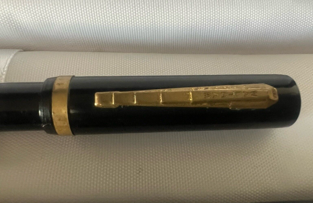 Waltham Pen Fountain Pen Celluloid Black Lever Marking Vintage 1930