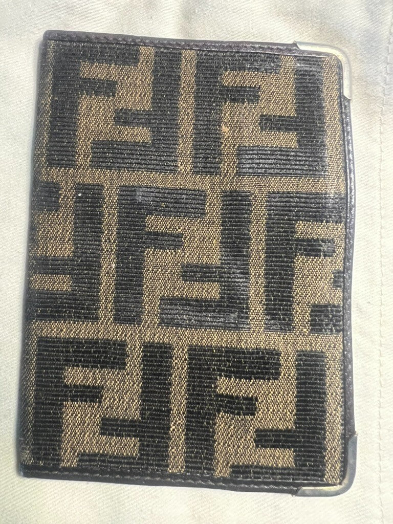 Fendi Porte-Documents Homme Tissu Citrouille Interne Cuir Coins Métal Vintage 