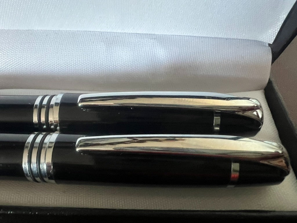 🔴 Penna sfera e sfera penna refill roller nera profili cromati con astuccio