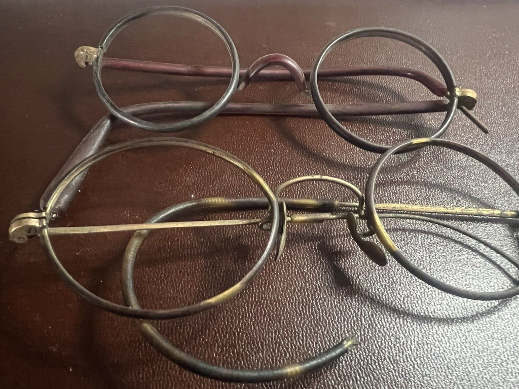 🔴 Montature OCCHIALI ANTICHI metallo e bachelite leggeri Charlie Chaplin 1800