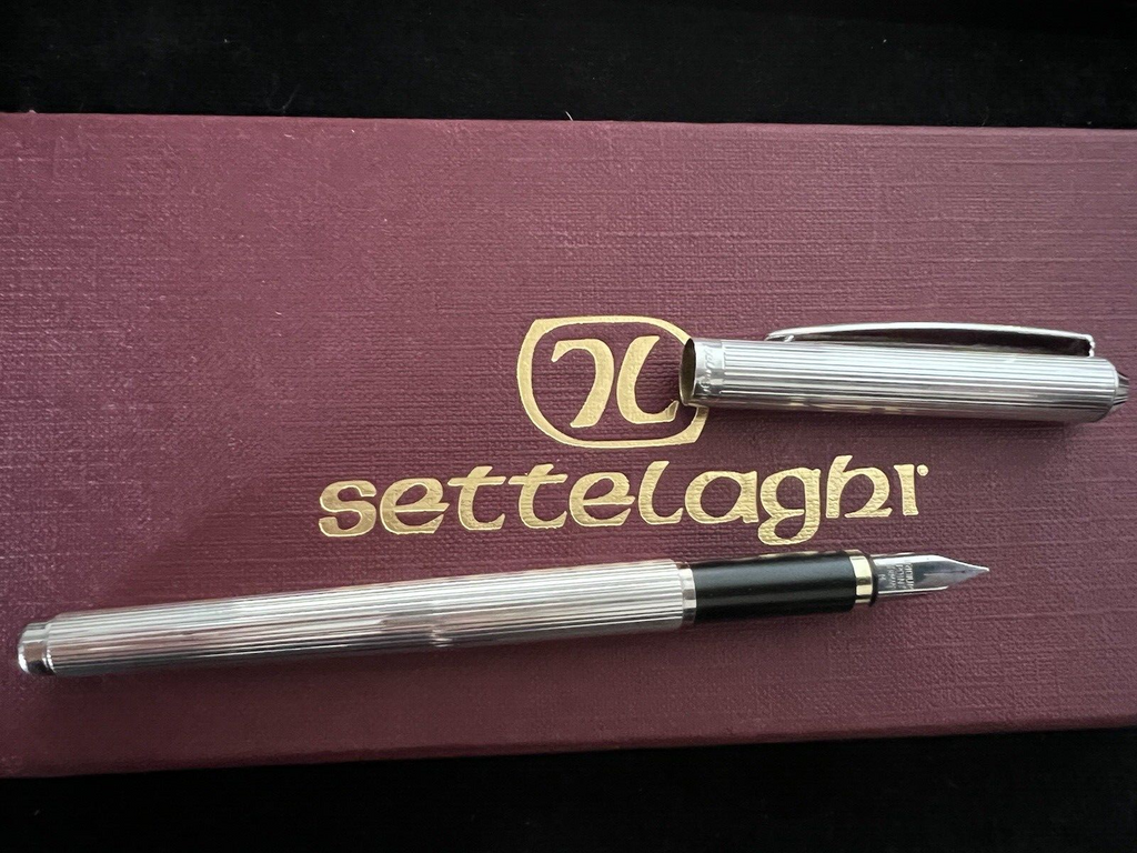 Settelaghi Stylo-Plume Stylo à Plume Argent Massif 925 Rayé Cartouche Écrit 5
