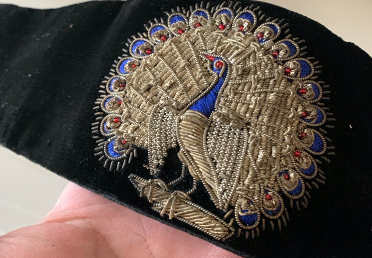🔴 Cinta cintura VELLUTO RICAMO ORO COBALTO PAVONE camicia notte geisha VINTAGE