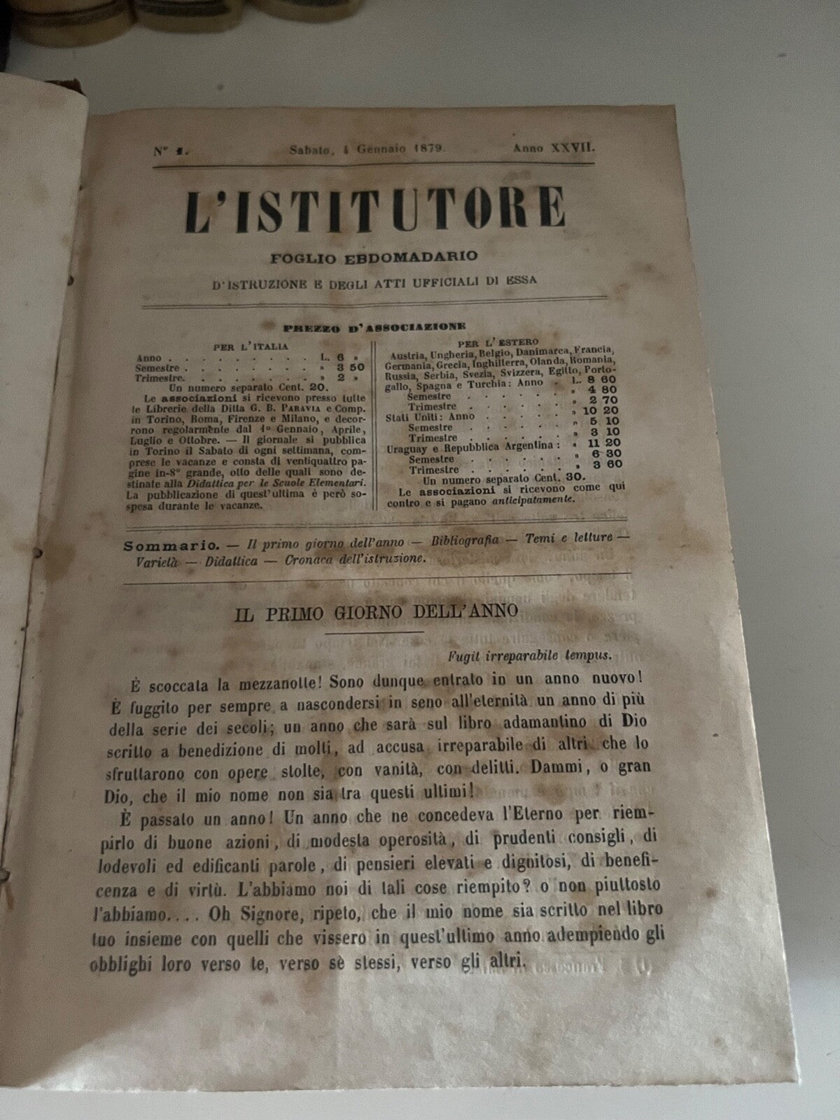 Livre L'Istitutore Feuille Toutes les Semaines De Instruction Actes Officiels