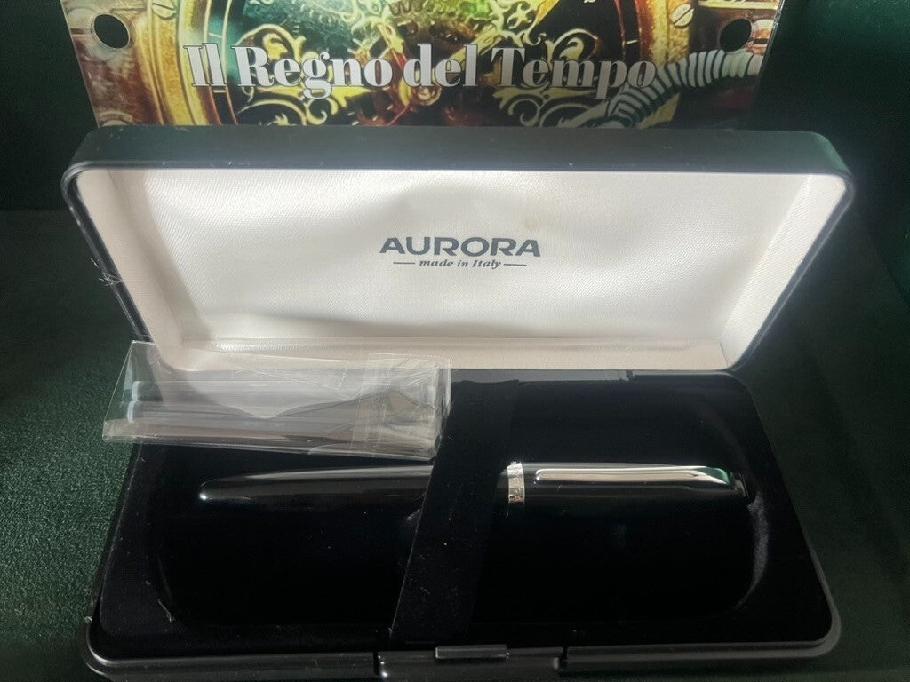🔴 AURORA penna stilografica Style nera brillante pennino F a cartuccia