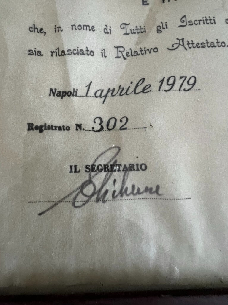 🔴 Certificate of Meritorious Pharmacist Naples 1 April 1979 with framework 