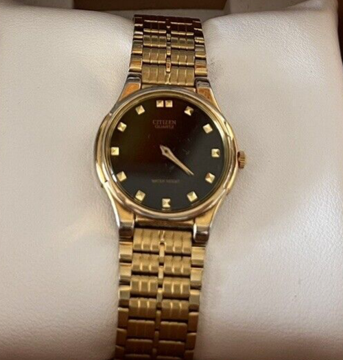🔴 CITIZEN orologio uomo dorato GN0 S6100S5779 quarzo con scatola vintage