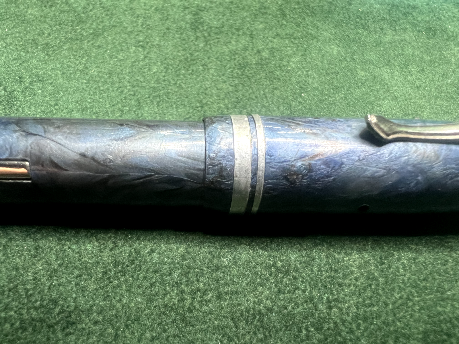 🔴 Penna stilografica AZZURRA MARMORIZZATA profili cromati a leva SCRIVE vintage