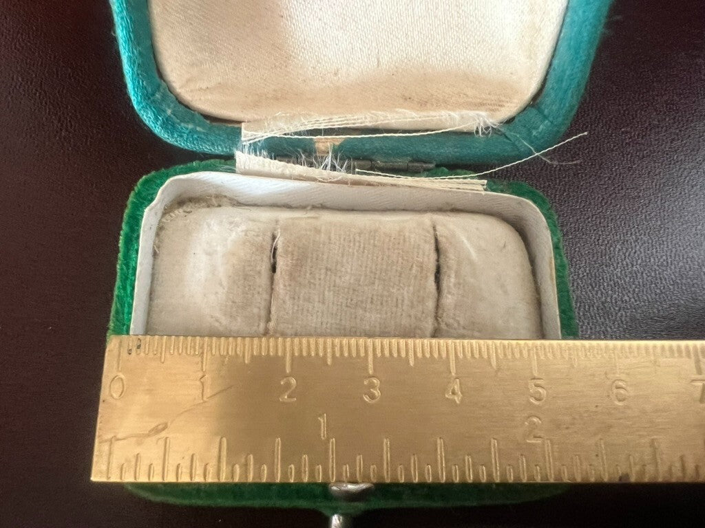 Boîte Boucles D'Oreilles Trousse Coffret Velours Tissu Vert Antique 1920