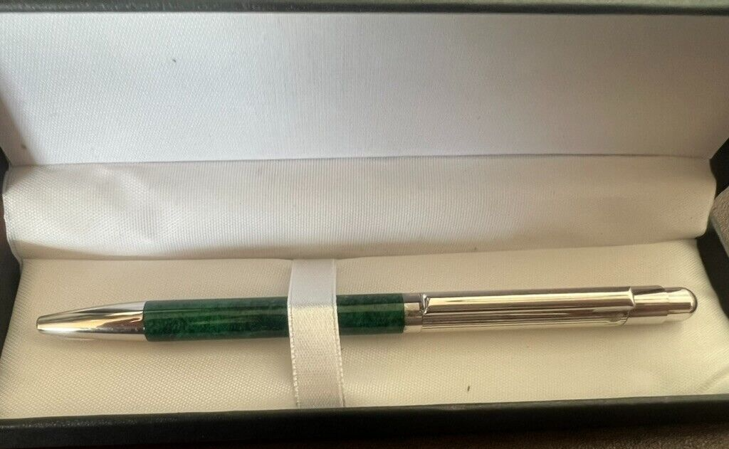 Stylo-Plume Sphère Argent 925 Laque Vert Bouton Snap Écrit Vintage 23