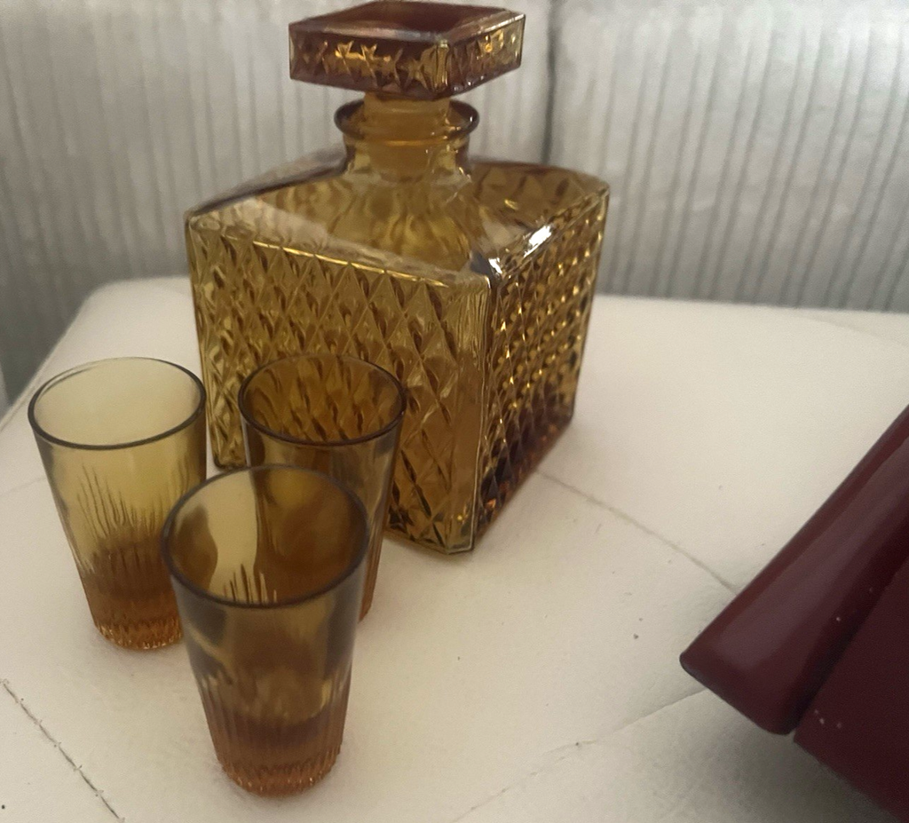 🔴 ROLLS ROYCE auto Set Bar VIP rosso decanter bicchieri cristallo vintage '60