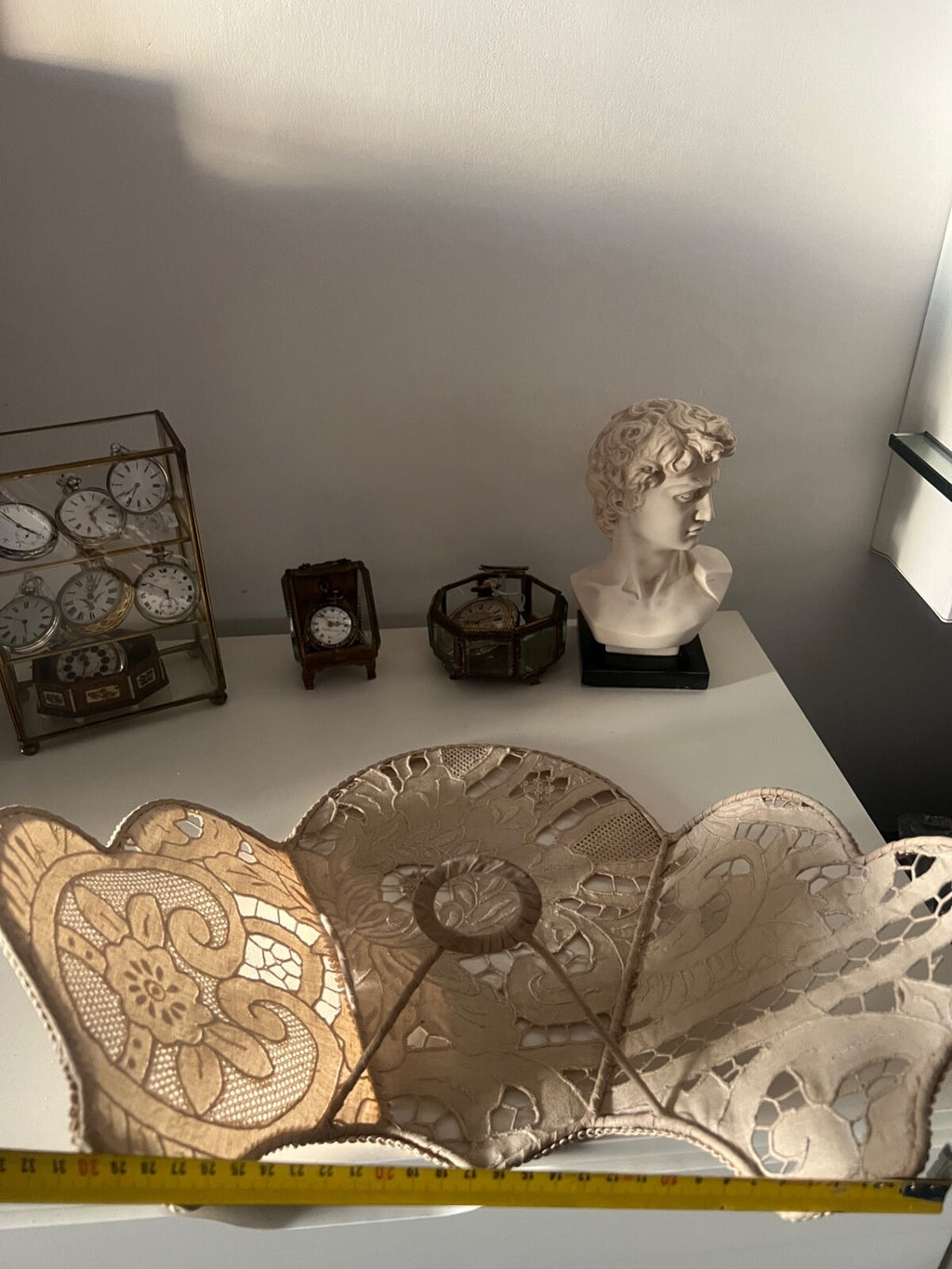 🔴 Paralume grande IN PIZZO lampada, lume traforato beige a ventaglio, vintage