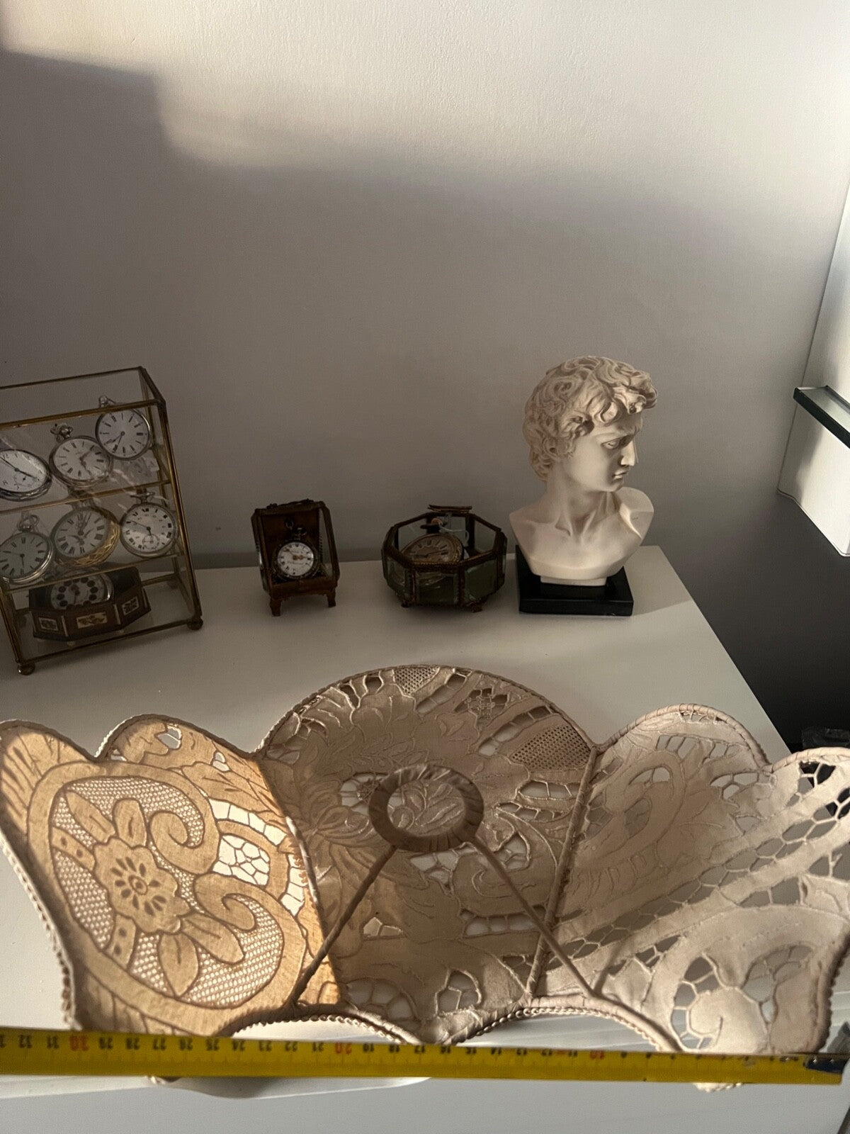🔴 Paralume grande IN PIZZO lampada, lume traforato beige a ventaglio, vintage