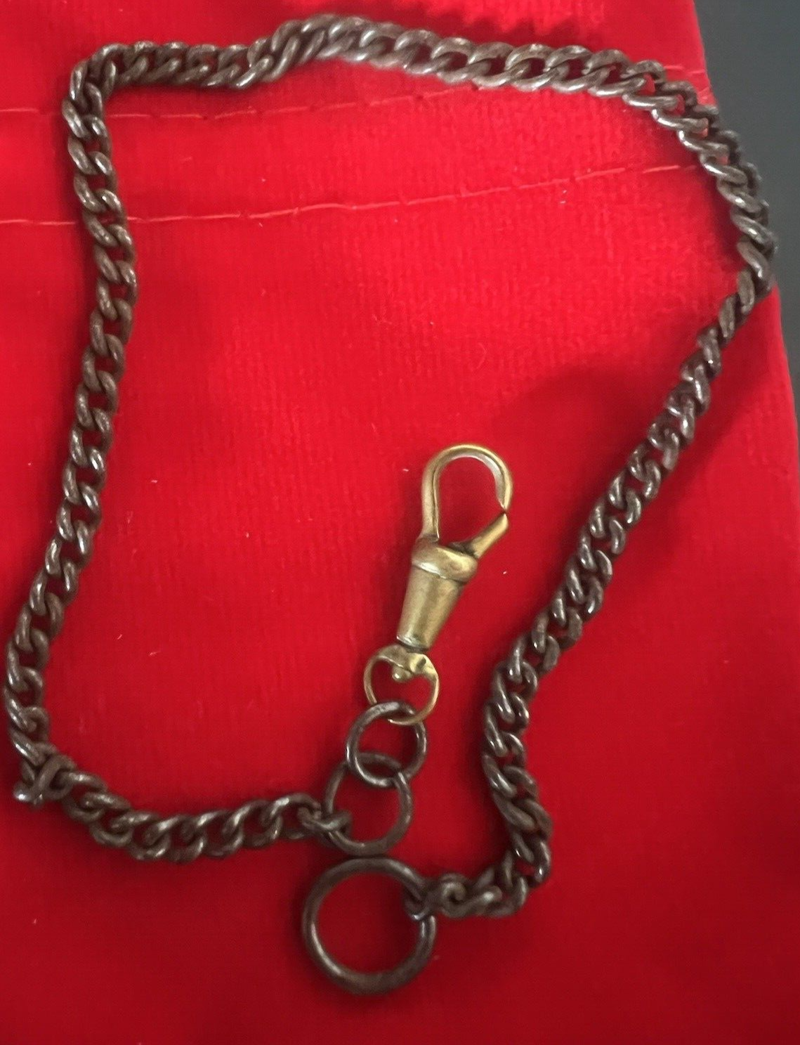 🔴 CATENA orologio tasca ottone bronzato con moschettone Lunghezza 29 cm VINTAGE