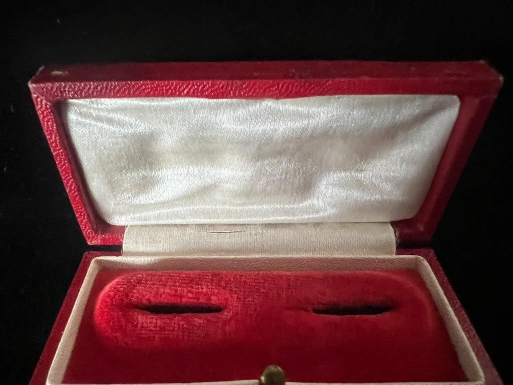 🔴 Scatola orecchini gemelli interno rosso velluto e raso portagioie vintage '50
