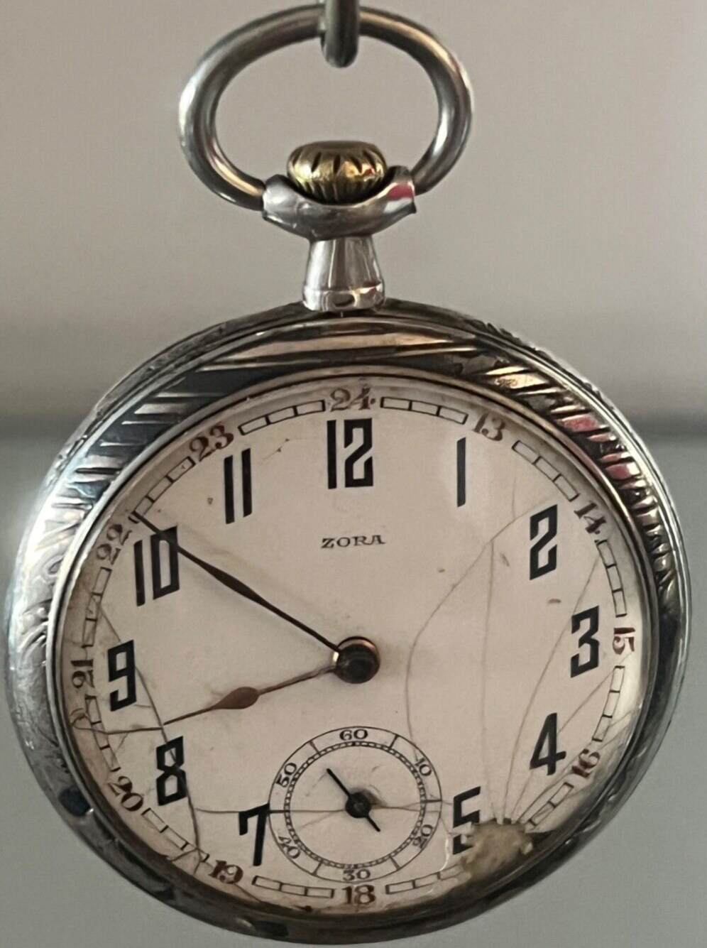 🔴 ZORA orologio tasca ARGENTO 800 cassa cesellata da revisionare parti vintage