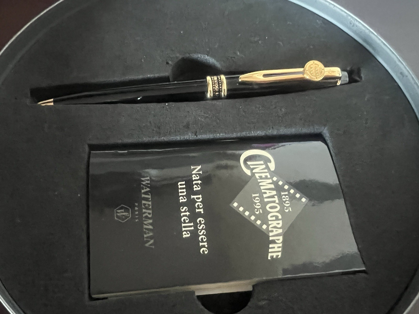 🔴 WATERMAN penna sfera CINEMATOGRAPHE nera bordo incisione pellicola