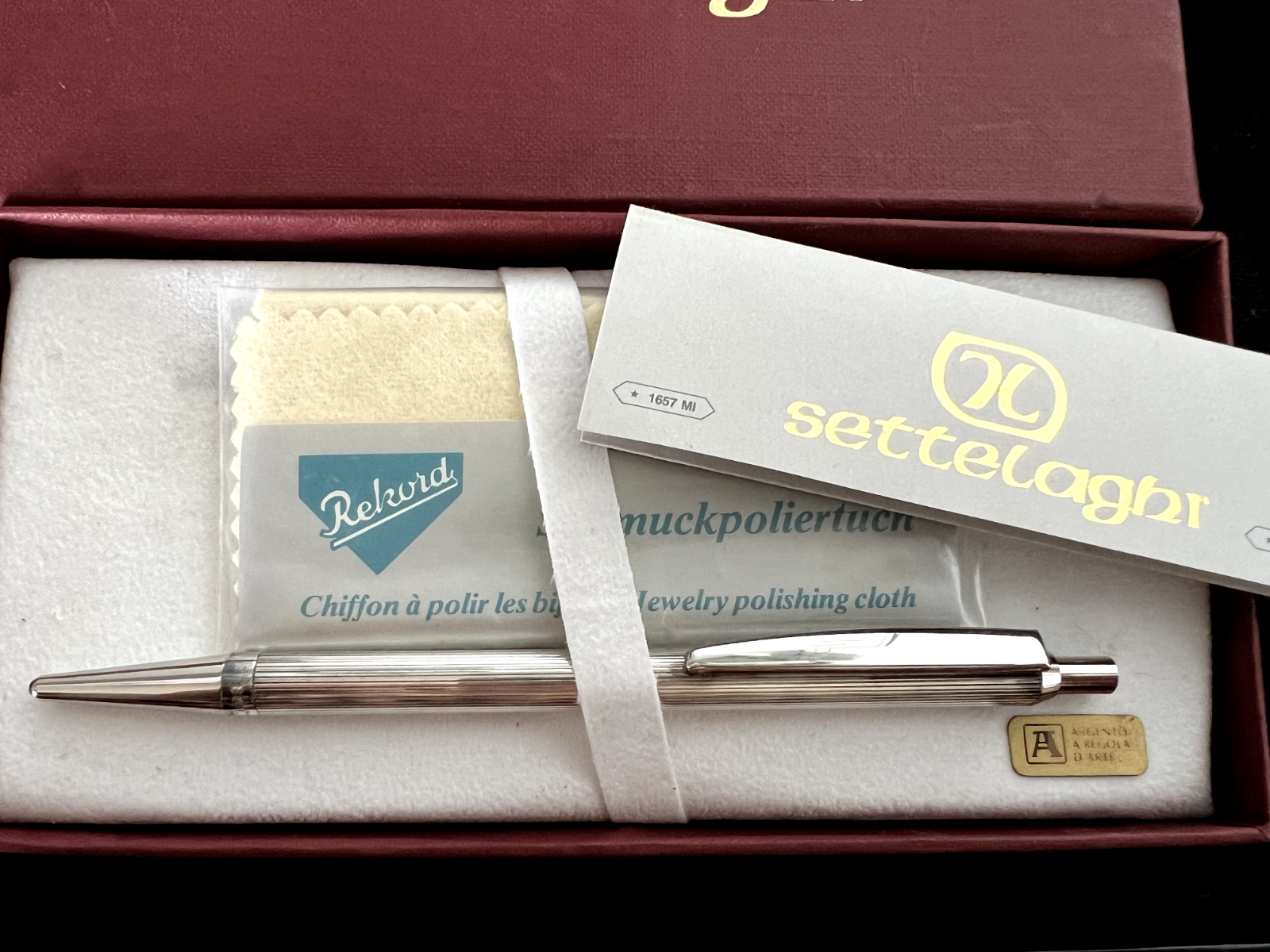 🔴 SETTELAGHI penna sfera ARGENTO 925 massiccio pulsante corpo righe scrive 6